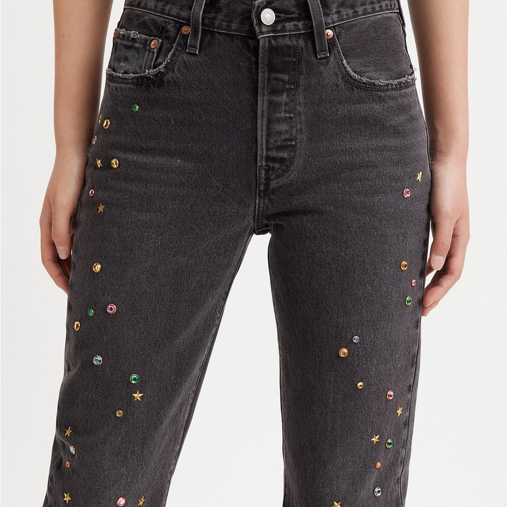 Levi's Embellished Black Straight Leg Jeans with Vintage Wash